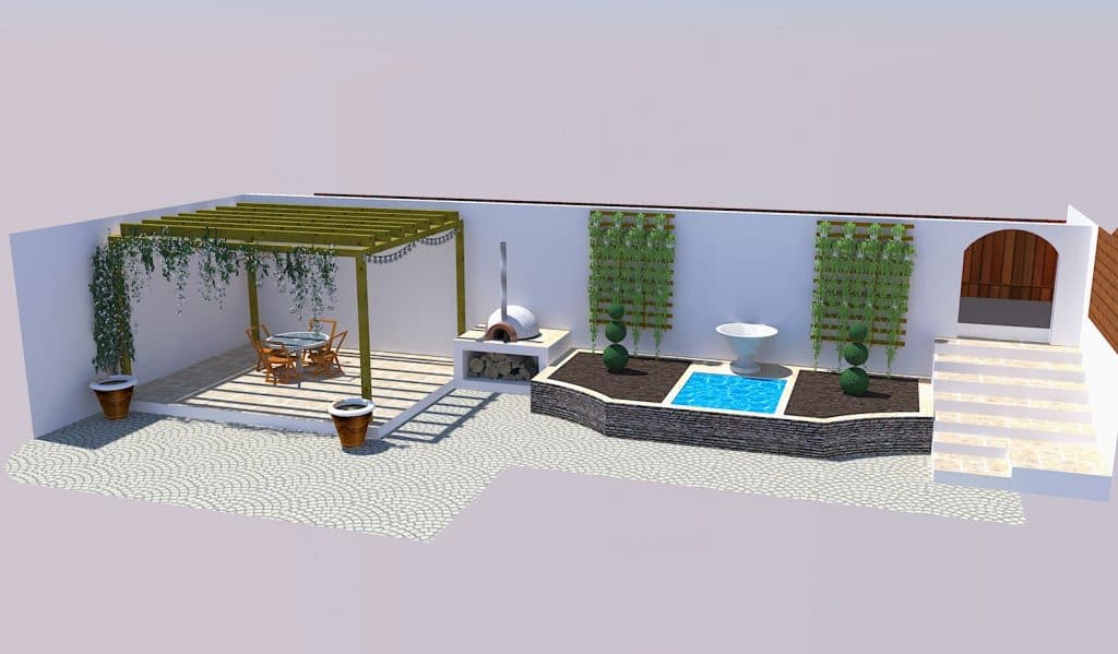 3d garden design plan with green wall panels