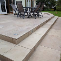 wide patio with inset lighting