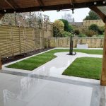 contemporary garden with white porcelain pavers