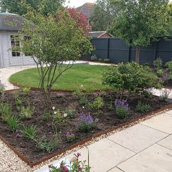 burnham4 traditional garden design with circular lawn and bee friendly planting