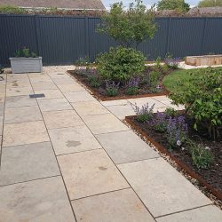 burnham7 newly landscaped back garden with modern patio and country style planting