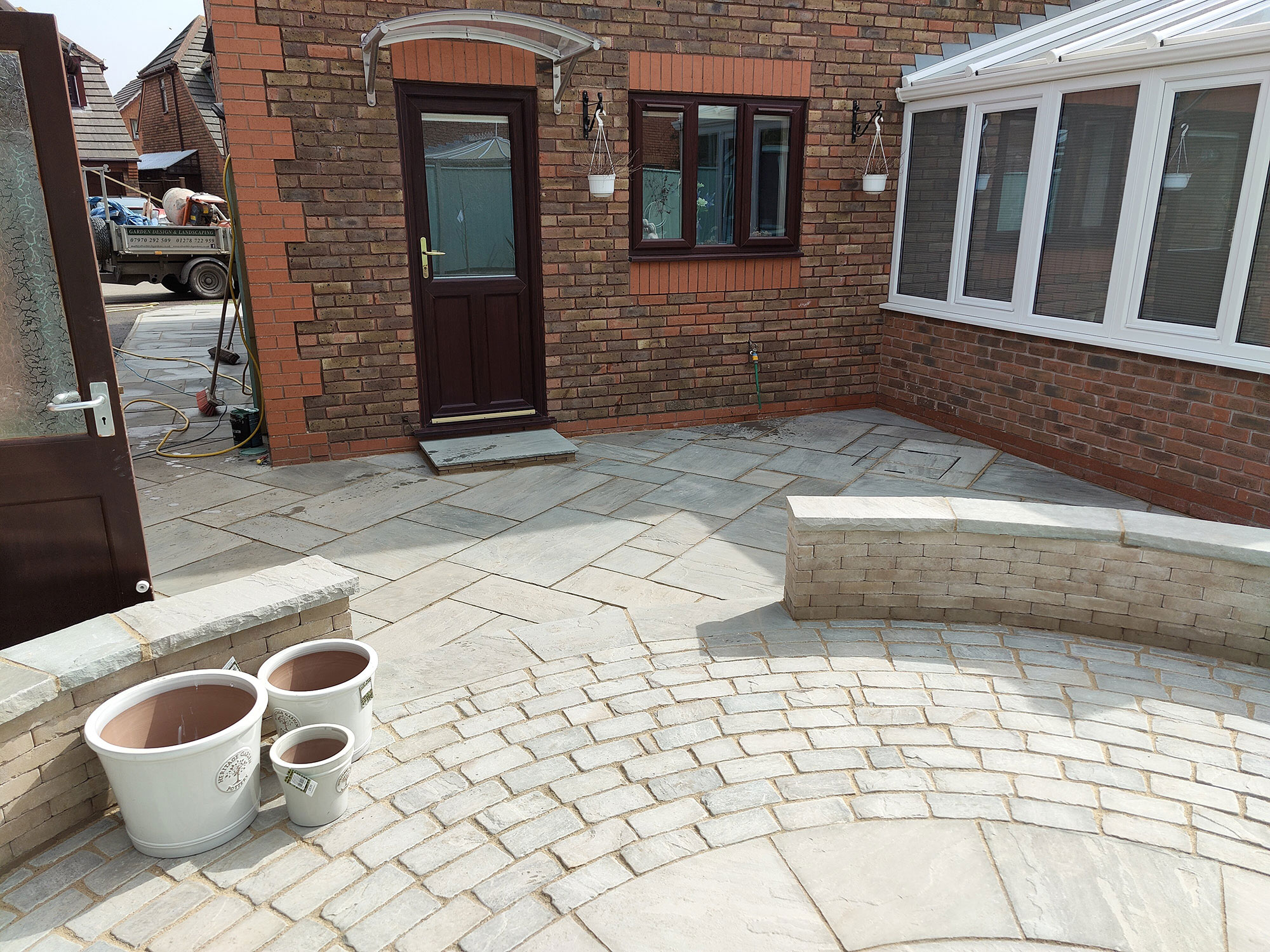 textured patio using slabs and setts
