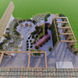 3D render of garden design viewed from upstairs window