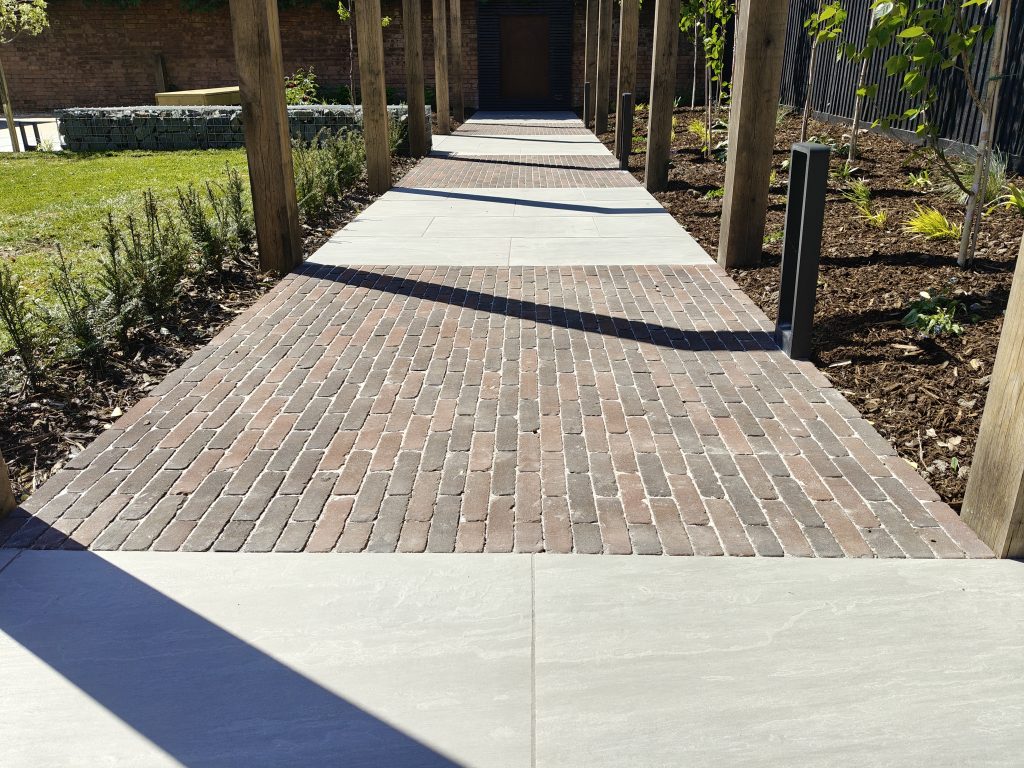 clay pavers and porcelain paving